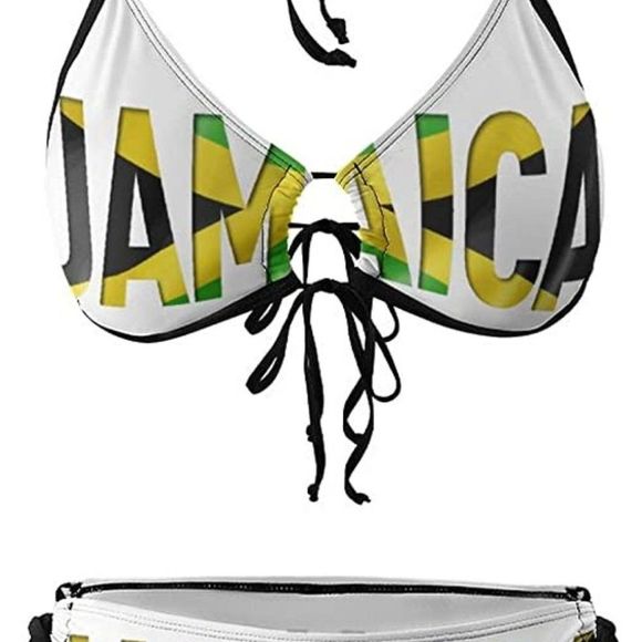 SKT T1 Women's Jamaican Flag Bikini Set Sexy Adjustable Halter Bikini - Picture 7 of 7